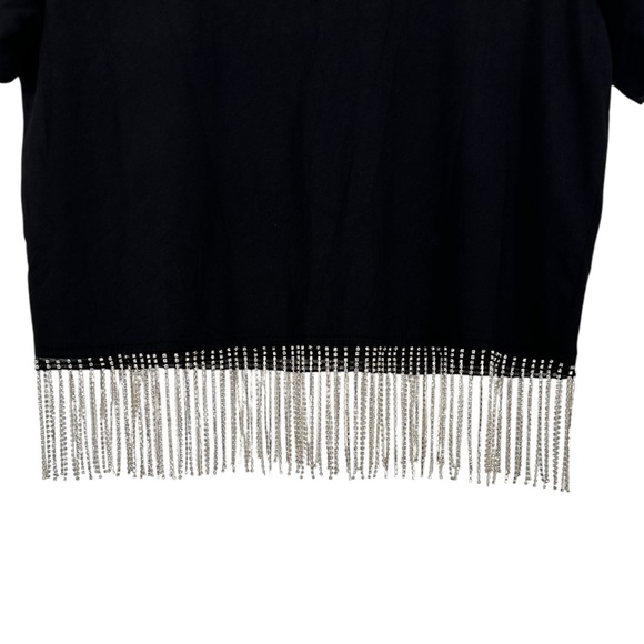 J by Joie Black T-Shirt with Rhinestone Trim Hem size Small Short Sleeve NWT - Picture 4 of 11